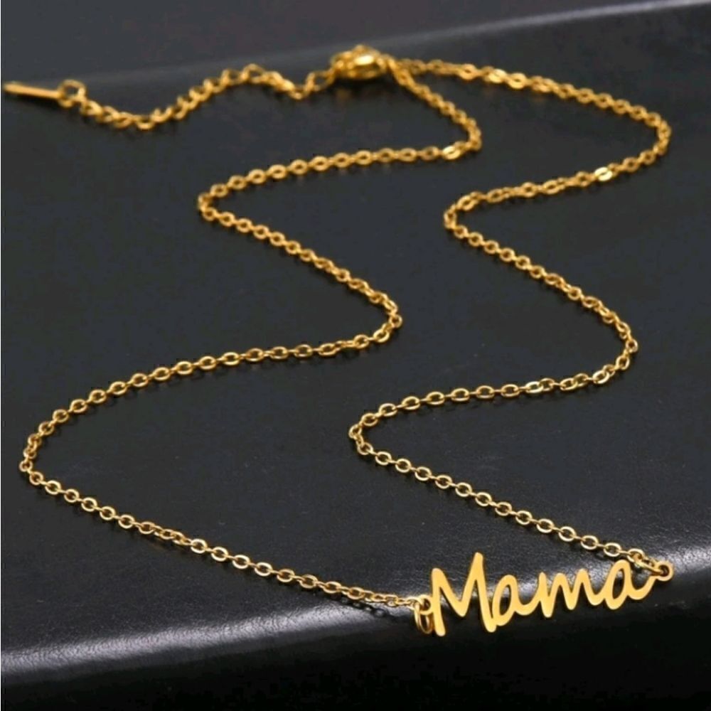 Gold Tone Mama Script Necklace - Picture 2 of 3